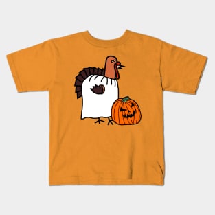 Thanksgiving Turkey in Pumpkin Ghost Costume for Halloween Horror Kids T-Shirt